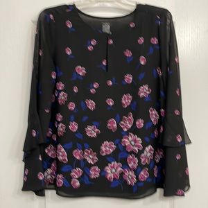 Ann Taylor black and floral, size medium, long sleeve blouse.